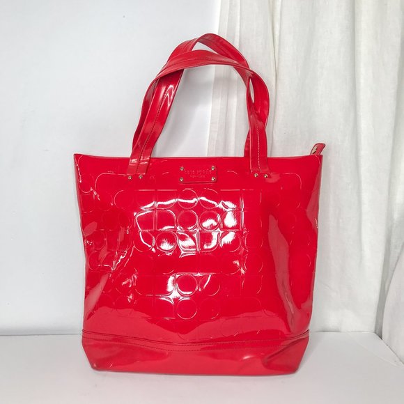 kate spade Handbags - Kate Spade Red Patent Leather Logo Shoulder Tote